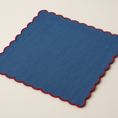 Midnight Scallop Embroidered Cotton Napkins Set of 6 | Dining Decor