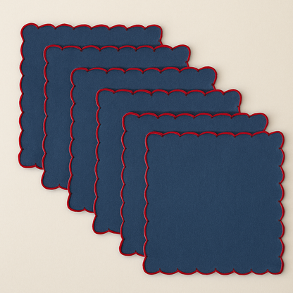 Midnight Scallop Embroidered Cotton Napkins Set of 6 | Dining Decor