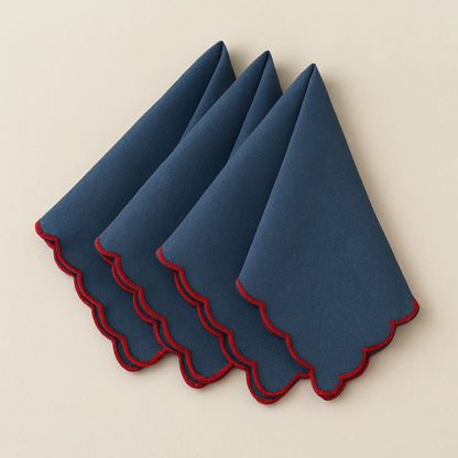 Midnight Scallop Embroidered Cotton Napkins Set of 6 | Dining Decor