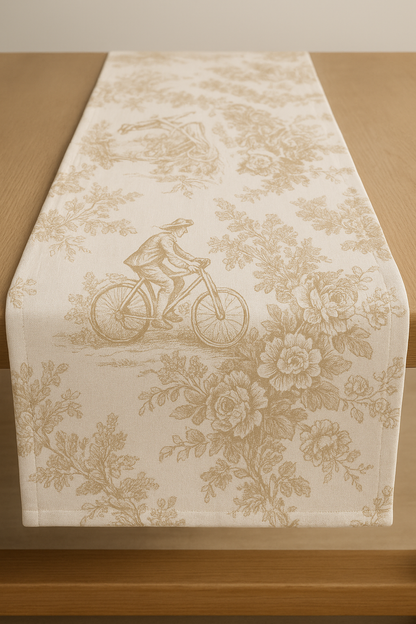 Beige Toile cotton runner styled on dining table - Viraasa