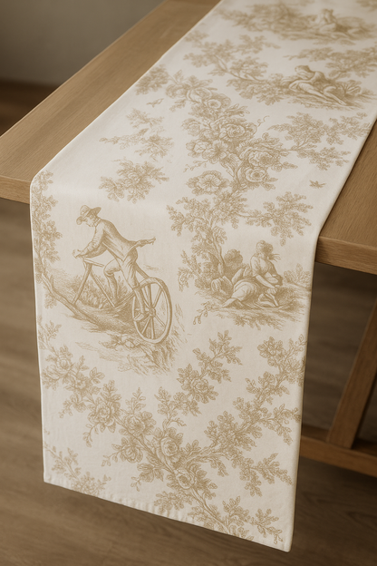 Close-up of Beige Toile cotton runner - Viraasa luxury home
