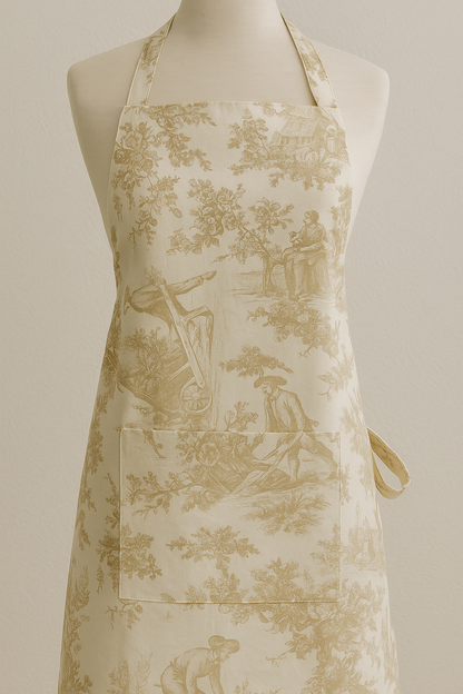 Beige Toile de Jouy Cotton Apron | Premium French Print Kitchen Apron