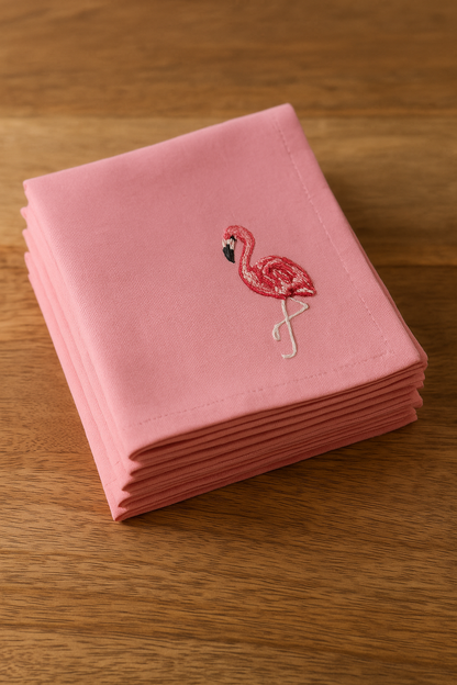 Pink Paradise Embroidered Cotton Napkins Set of 6 | Elegant Dining