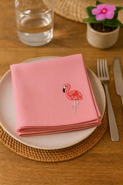 Pink Paradise Embroidered Cotton Napkins Set of 6 | Elegant Dining