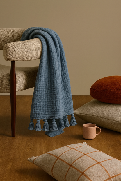 Blue Breeze Soft Muslin Throw Blanket | Cozy Home Decor