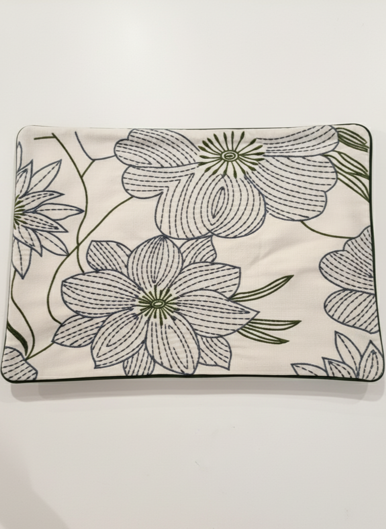 Floral patterned fabric swatch on a white background