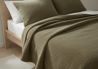 Olive Velvet Quilted Bedcover Set | Premium Cotton Velvet Bedding