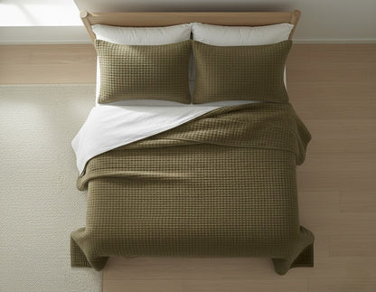 Olive Velvet Quilted Bedcover Set | Premium Cotton Velvet Bedding