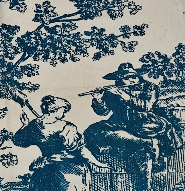 Vintage-style illustration of a man and woman under a tree with floral patterns.