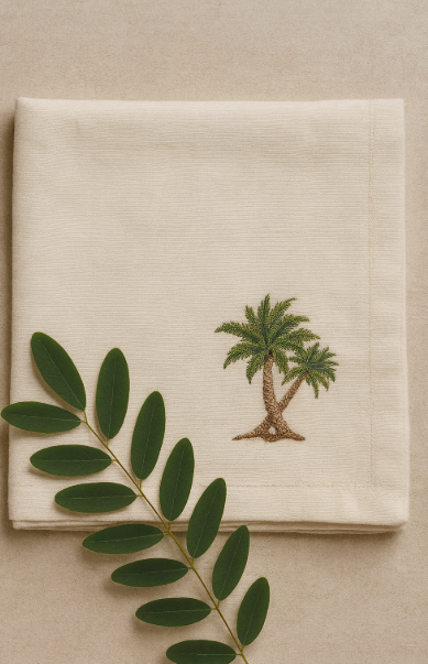 Coastal Charm Palm Embroidered Napkins Set of 6 | Tropical Dining