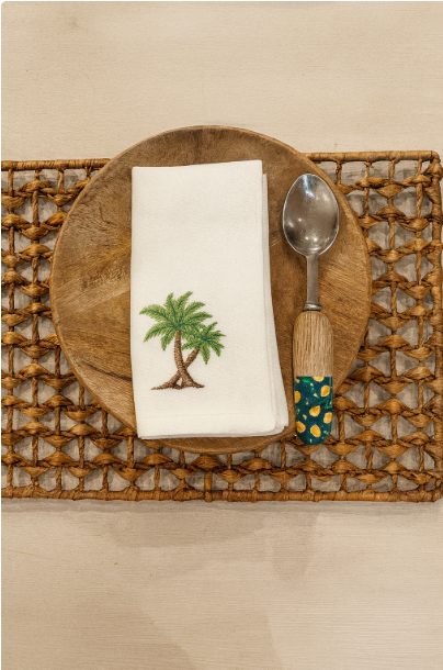 Coastal Charm Palm Embroidered Napkins Set of 6 | Tropical Dining