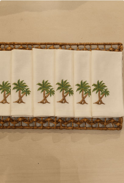 Coastal Charm Palm Embroidered Napkins Set of 6 | Tropical Dining