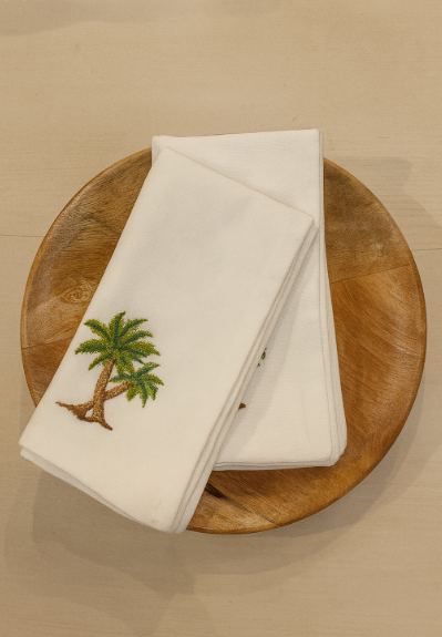 Coastal Charm Palm Embroidered Napkins Set of 6 | Tropical Dining