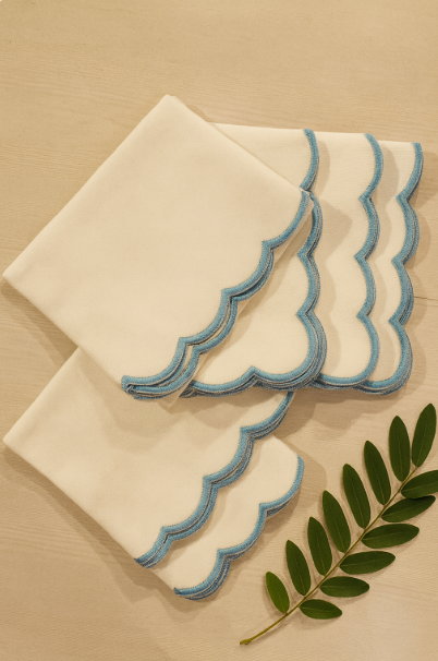 Coastal Scallop Embroidered Cotton Napkins Set of 6 | Luxury Dining