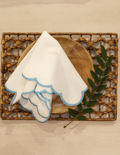 Coastal Scallop Embroidered Cotton Napkins Set of 6 | Luxury Dining