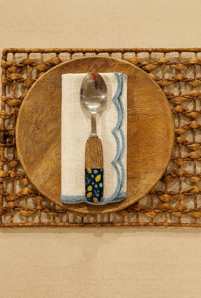 Coastal Scallop Embroidered Cotton Napkins Set of 6 | Luxury Dining
