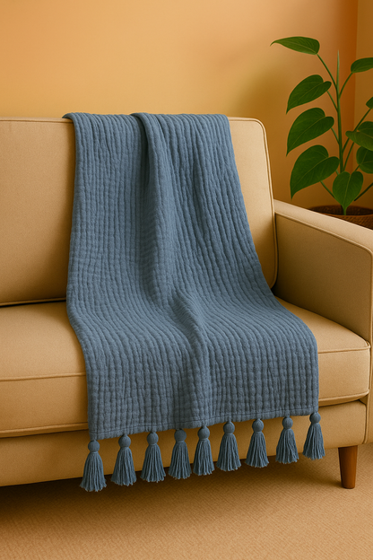 Blue Breeze Soft Muslin Throw Blanket | Cozy Home Decor
