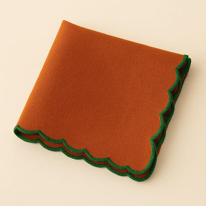 Rustic Charm Scallop Embroidered Cotton Napkins Set of 6 | Dining Decor