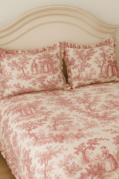 Red Toile bedsheet folded view - Viraasa luxury bedding