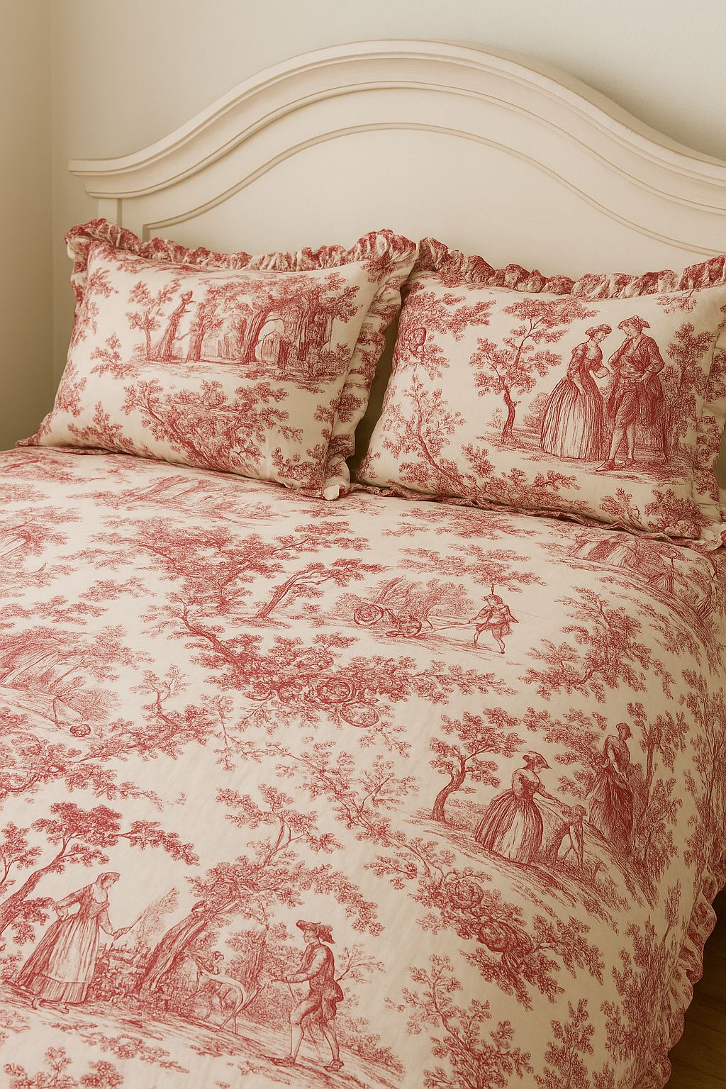 Toile Print Red Bedsheet Set of 3