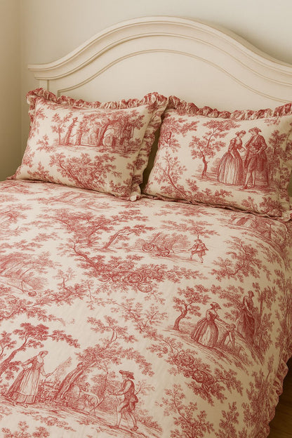 Red Toile bedsheet set full view - Viraasa luxury bedding