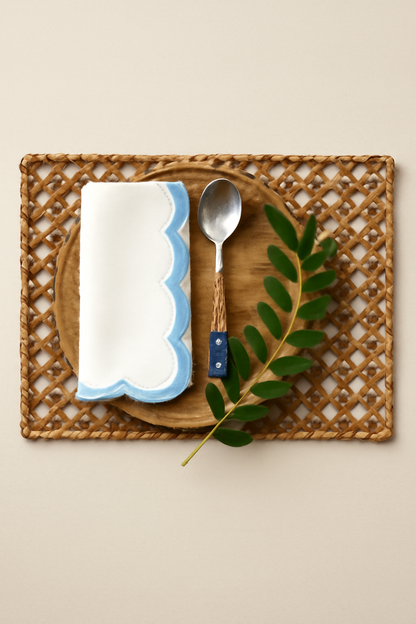 Coastal Scallop Embroidered Cotton Napkins Set of 6 | Luxury Dining