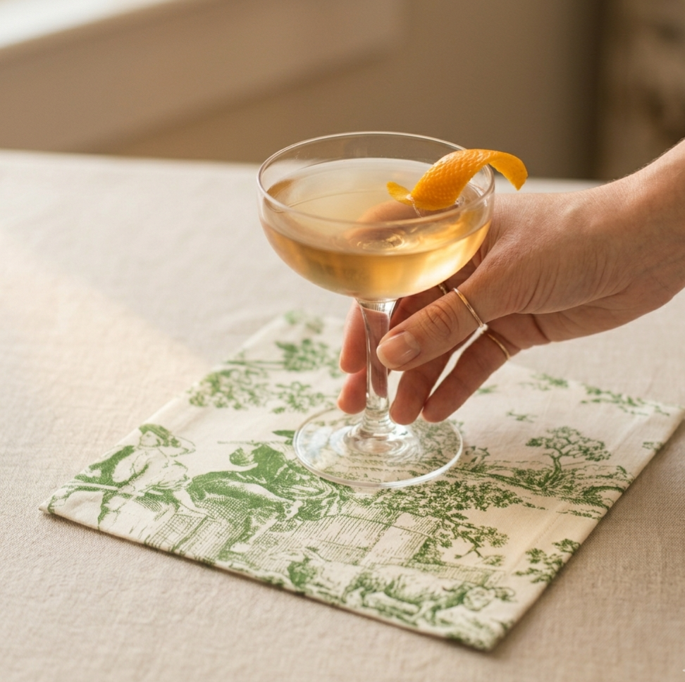 Green Toile de Jouy Cocktail Napkins Set of 6 - Viraasa luxury French dining