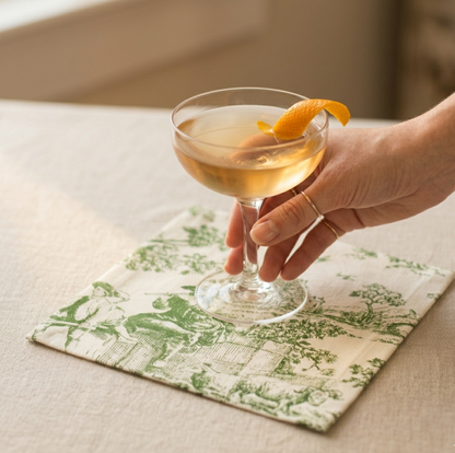 Green Toile de Jouy Cocktail Napkins Set of 6 - Viraasa luxury French dining