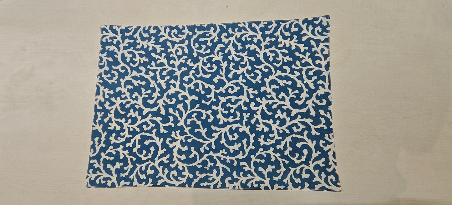 Blue Floral Print Cotton Table Mats Set of 6 - Viraasa luxury home decor