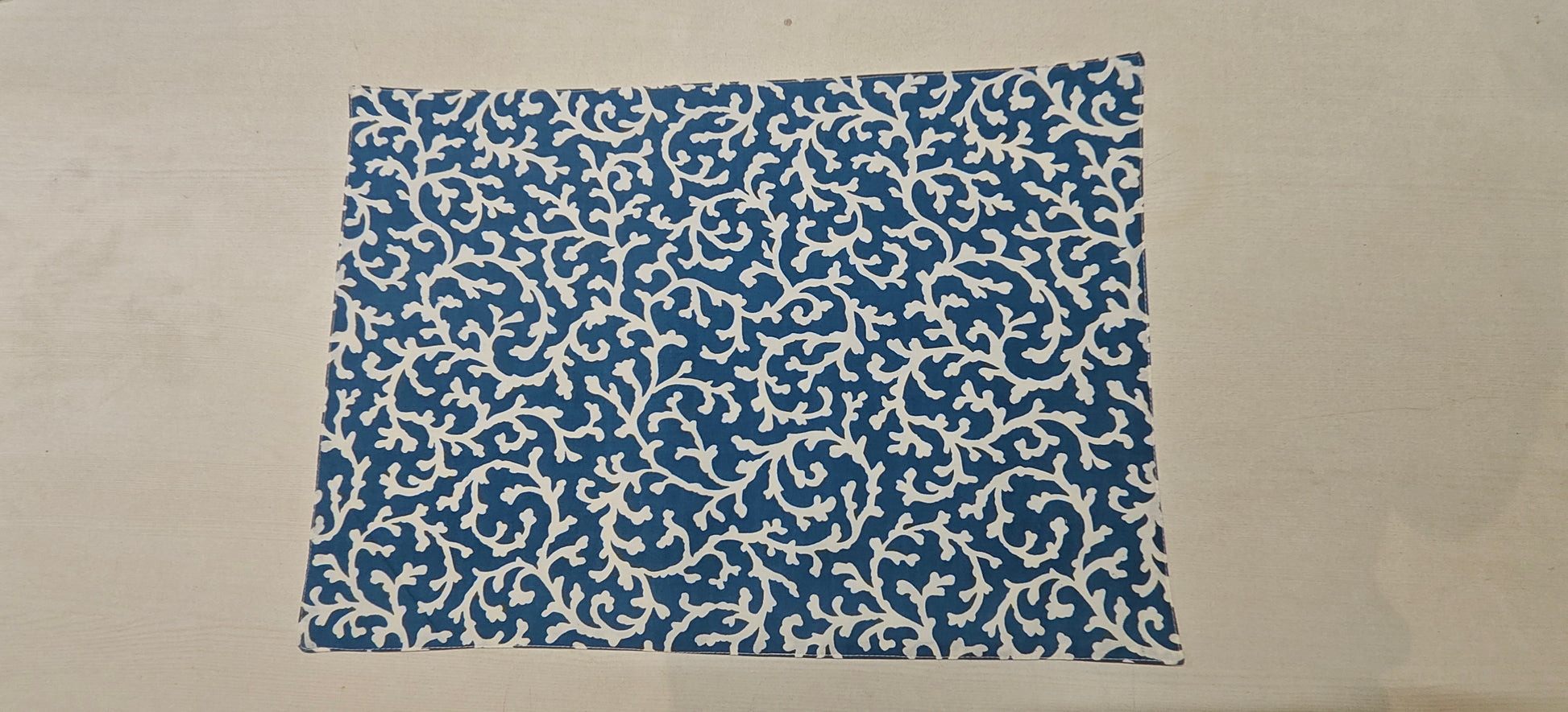 Blue Floral Print Cotton Table Mats Set of 6 - Viraasa luxury home decor