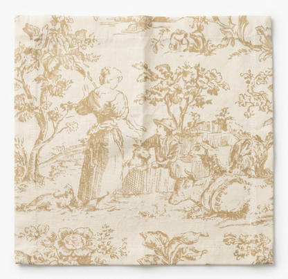 Beige Toile de Jouy print detail on cocktail napkin - Viraasa