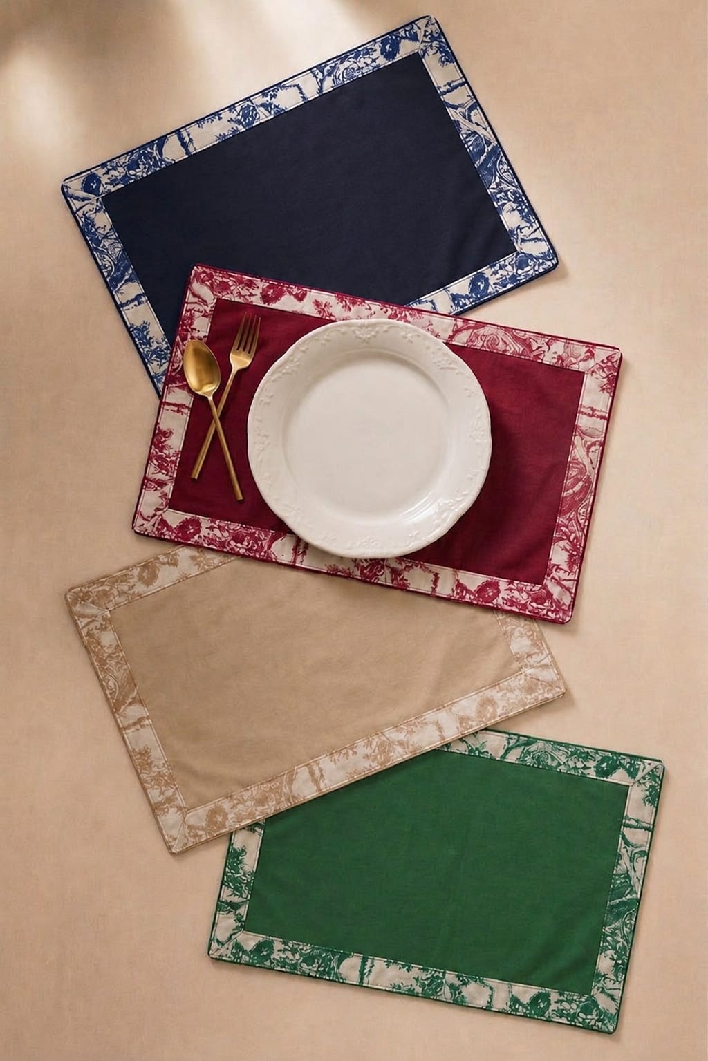 Red Toile Frame Placemat Set of 6 | Double Layer Organic Cotton