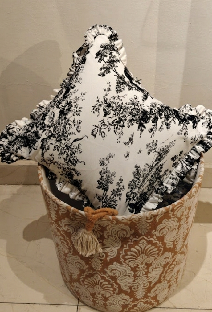 Back view of Black Toile de Jouy cushion - Viraasa