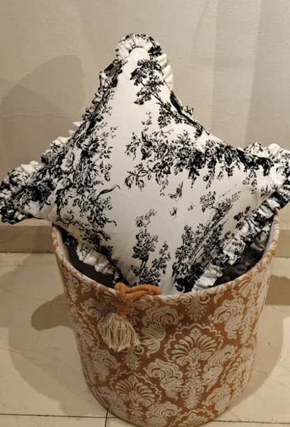 Back view of Black Toile de Jouy cushion - Viraasa