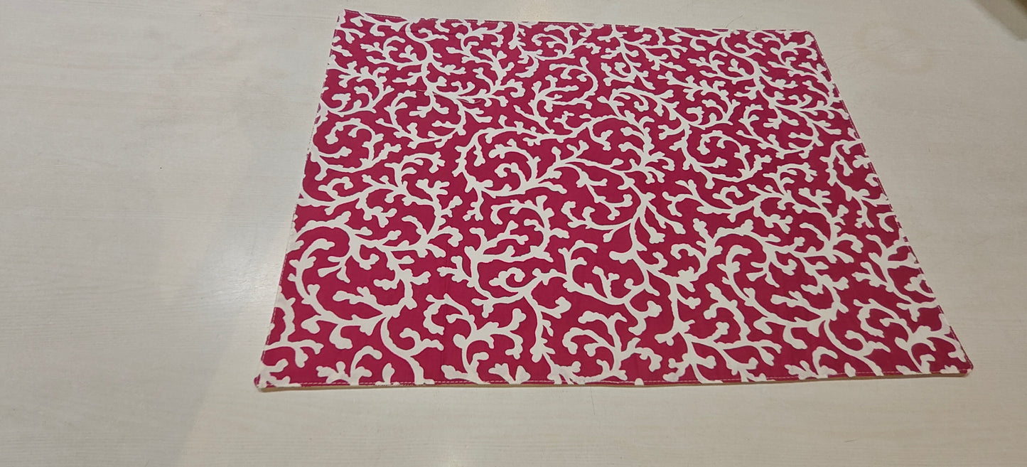 Red floral placemats styled on dining table - Viraasa