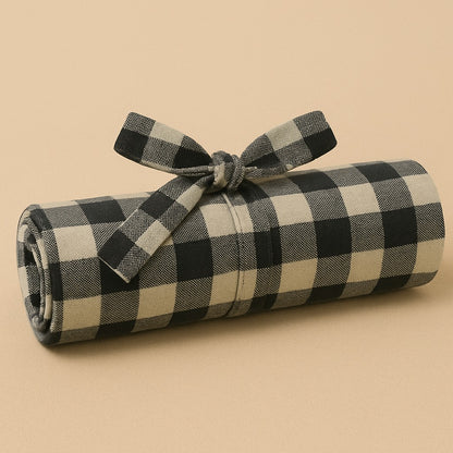 Black Gingham Cotton Table Cover| Classic Check Print