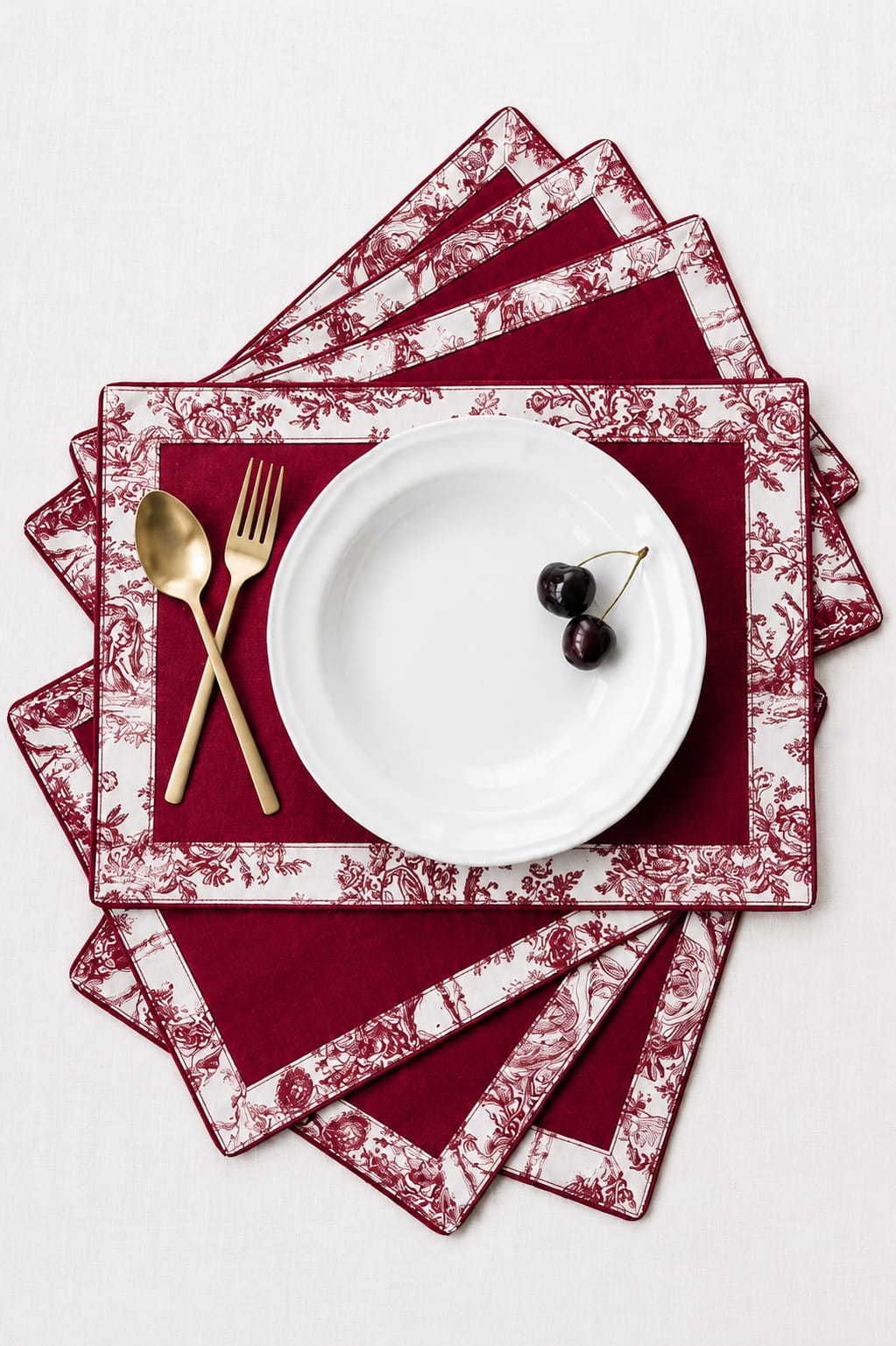 Red Toile Frame Placemat Set of 6 | Double Layer Organic Cotton