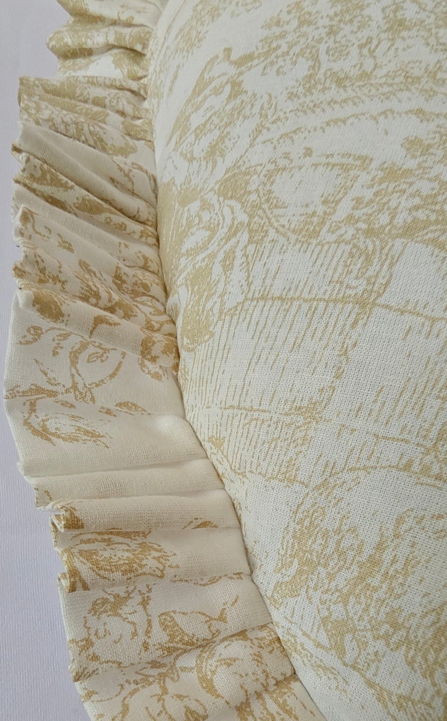 Close-up of beige Toile pattern on heart cushion - Viraasa