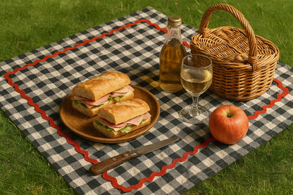 Black Gingham Cotton Picnic & Table Mat | Classic Check Print