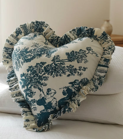 Back view of Blue Toile heart cushion - Viraasa luxury gifting
