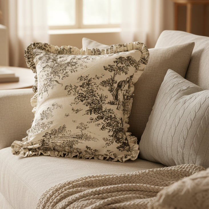 Grey Toile de Jouy Cushion Cover - Viraasa luxury French print home decor