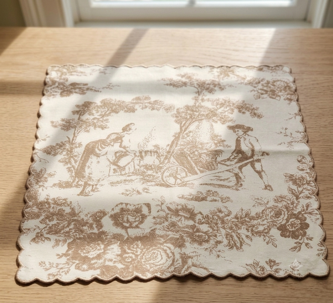 Golden Beige Toile de Jouy Napkins for Festive Tables | Set of 6