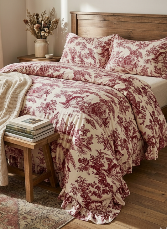 Red Toile Print Comforter Set
