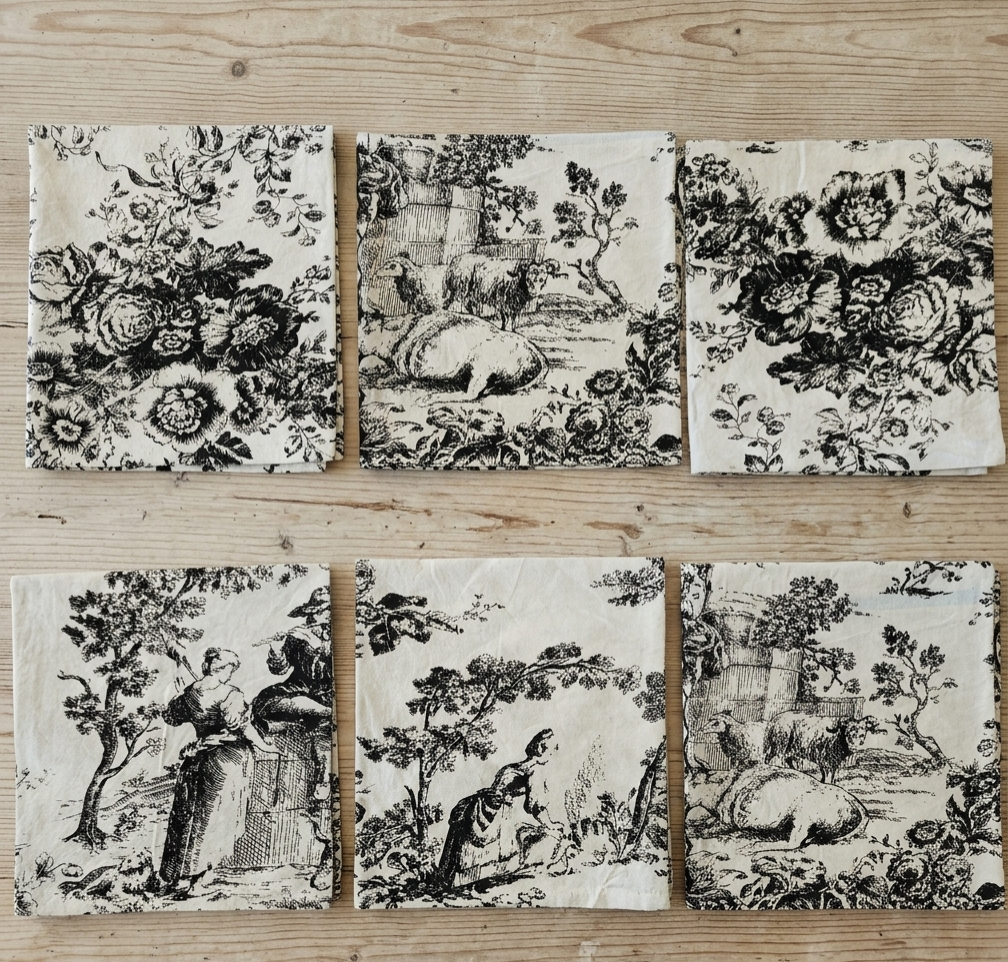 Folded Black Toile cocktail napkin set - Viraasa luxury dining