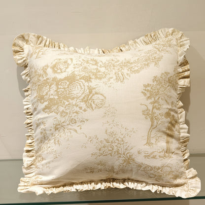 Beige Toile de Jouy print detail on cushion - Viraasa