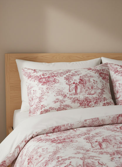Red Toile de Jouy Duvet Cover Set | Luxury French Print Bedding