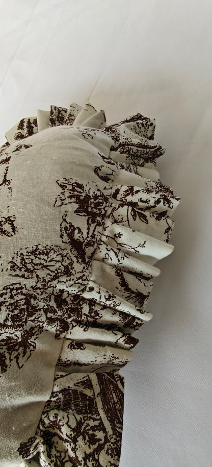 Back view of Brown Toile heart cushion - Viraasa luxury gifting