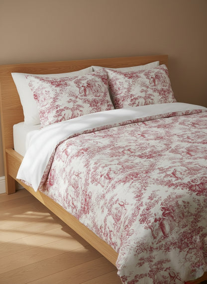 Red Toile de Jouy Duvet Cover Set | Luxury French Print Bedding