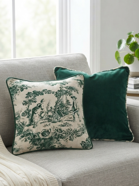 Green Contrast Duo | Filled Cushion Set of 2