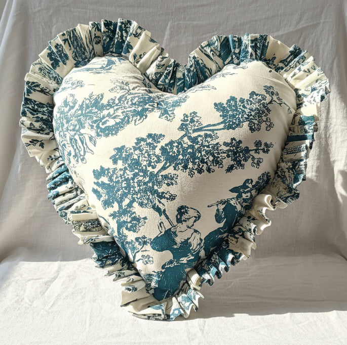 Blue Toile heart cushion alternative view - Viraasa premium home decor